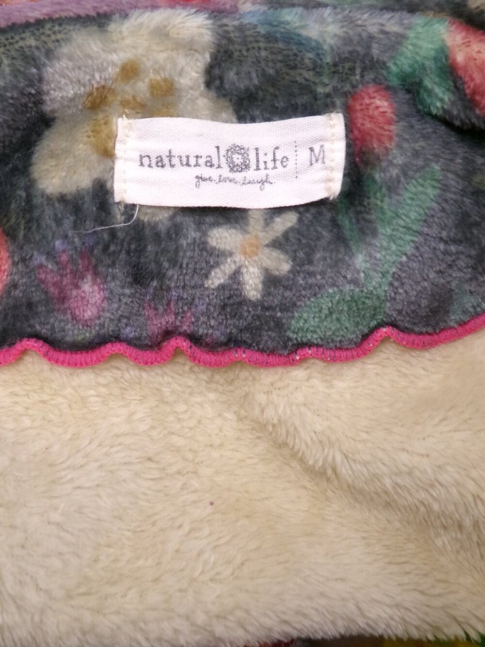 Natural Life Cozy Blanket Fleece Patchwork Boho Jacket Robe Belted sz Medium - Picture 4 of 5